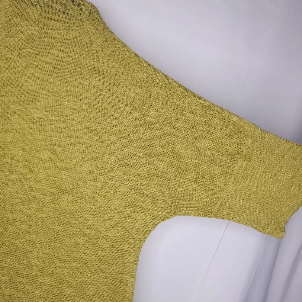 Eileen Fisher Sweater Large Green Organic Linen/Cotton V Neck